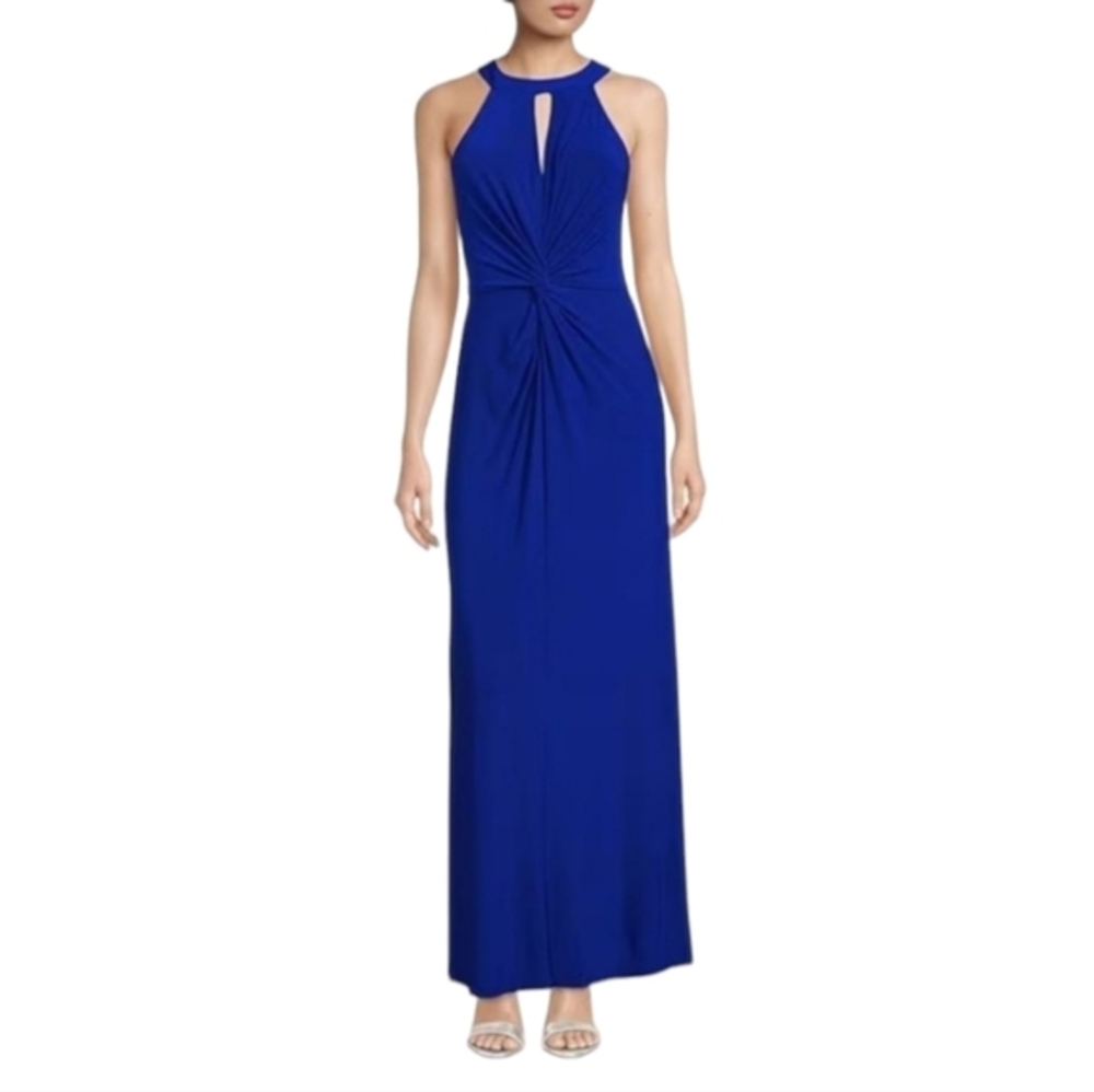 ELIZA J. Halter Keyhole Neck Sleeveless Twist front maxi royal blue Dres Plus 20